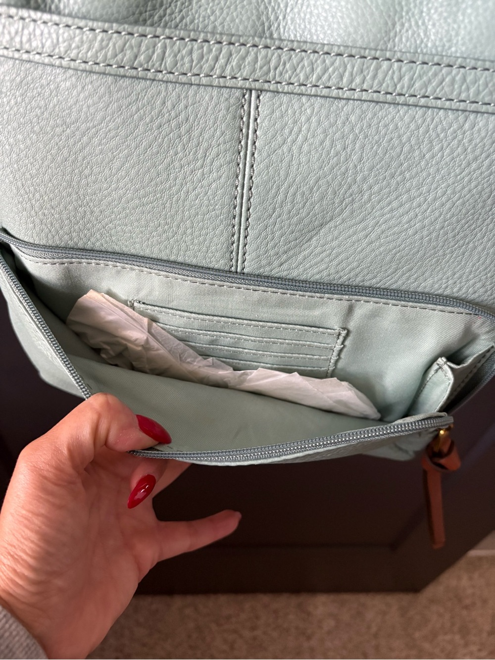 Fossil Morgan Traveler | Sea-glass, Mint Green | Leather Crossbody Bag - Picture 7 of 11